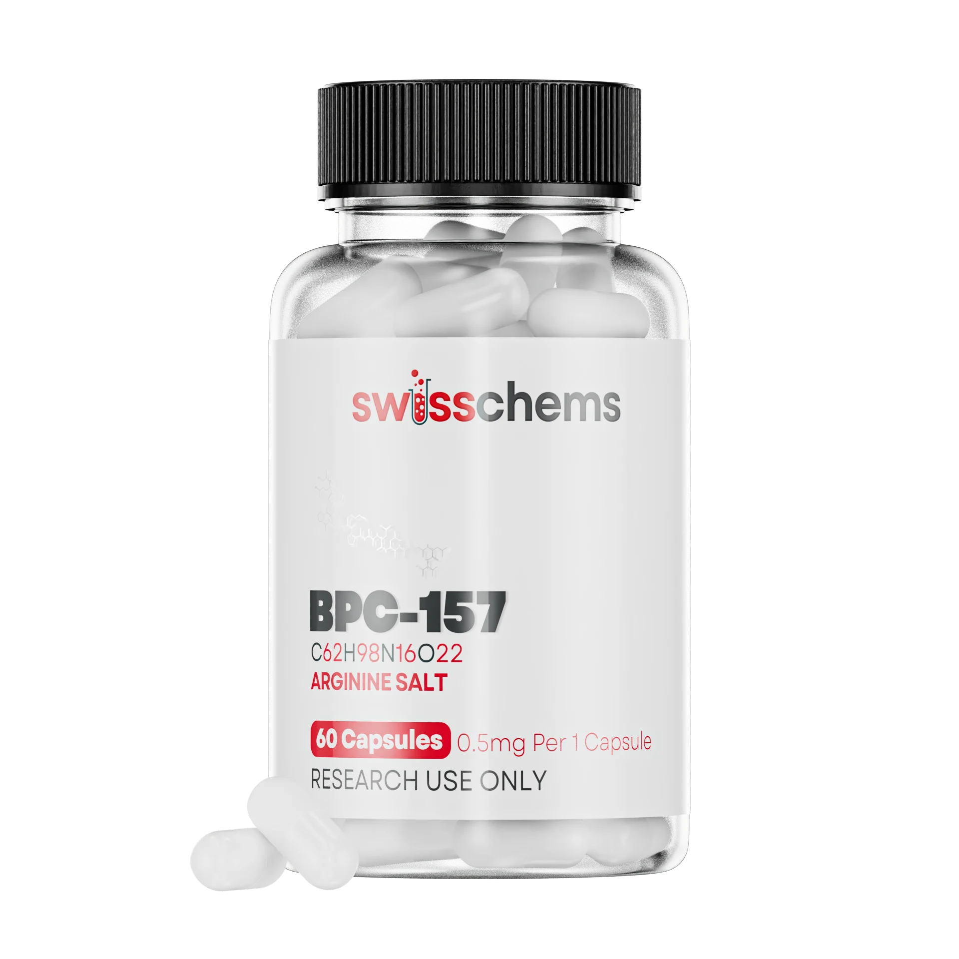 SwissChems BPC-157 Peptide Capsules 0.5mg 60 Count