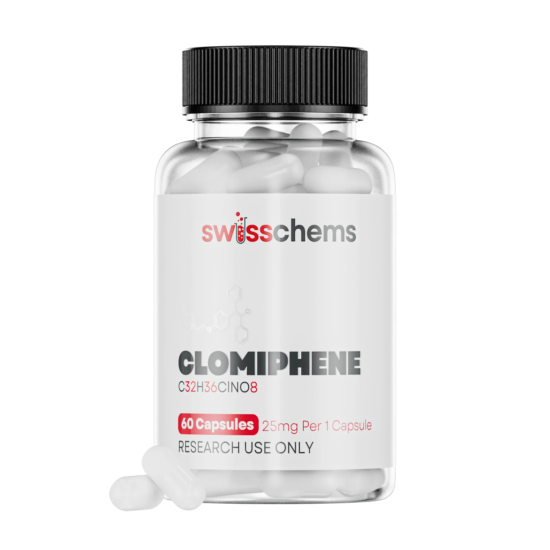 SwissChems Clomiphene Research Compound 1500mg 25mg per Capsule