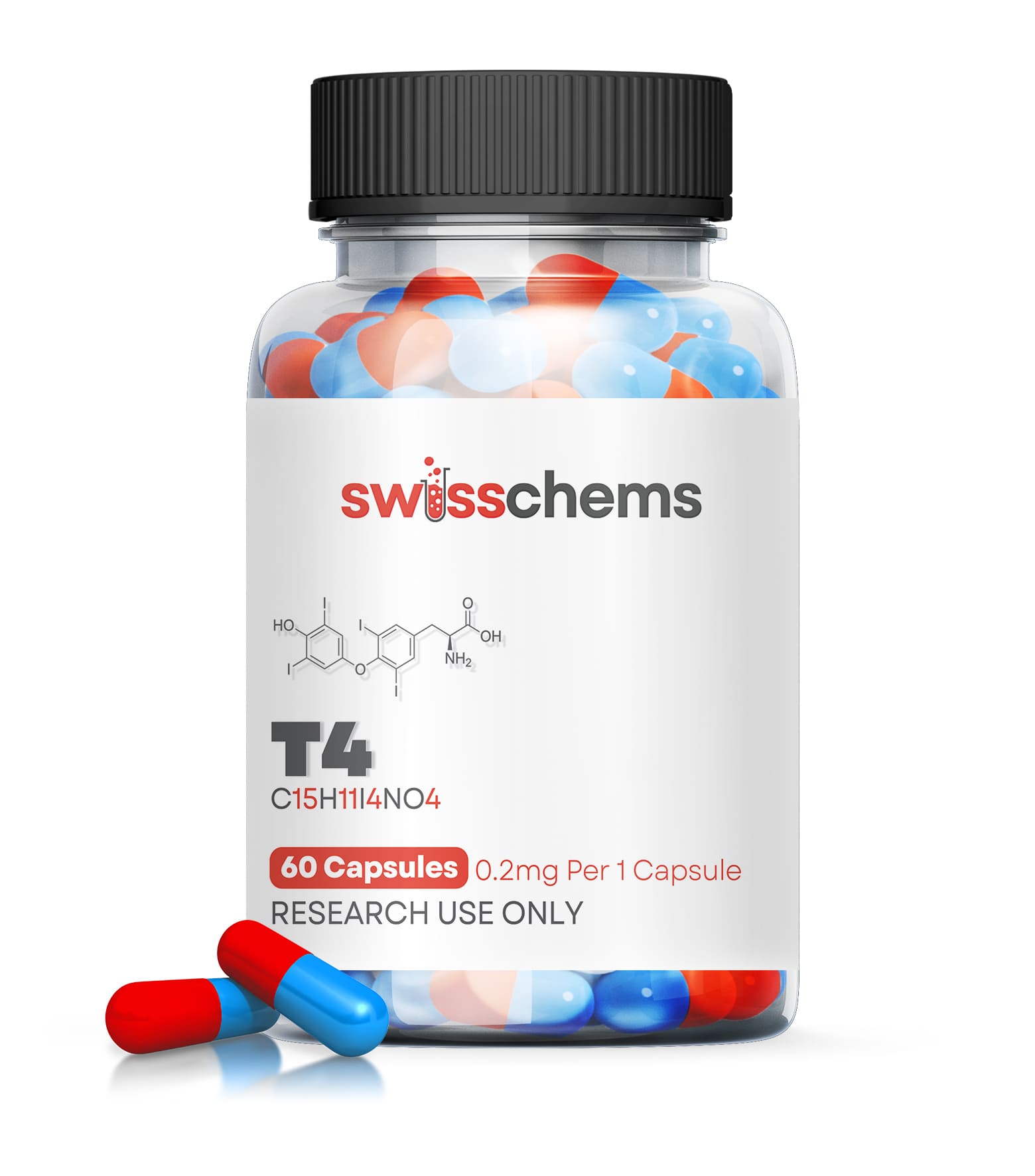 SwissChems Levothyroxine T4 Capsules 0.2mg 60 Count Bottle