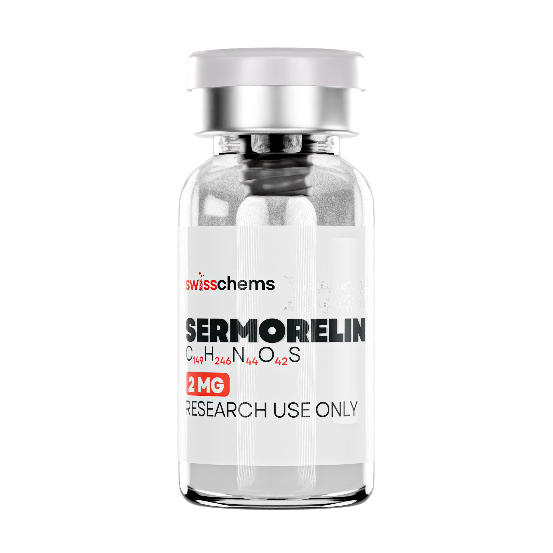 SwissChems Sermorelin 2mg Synthetic Peptide Vial Research Supplement